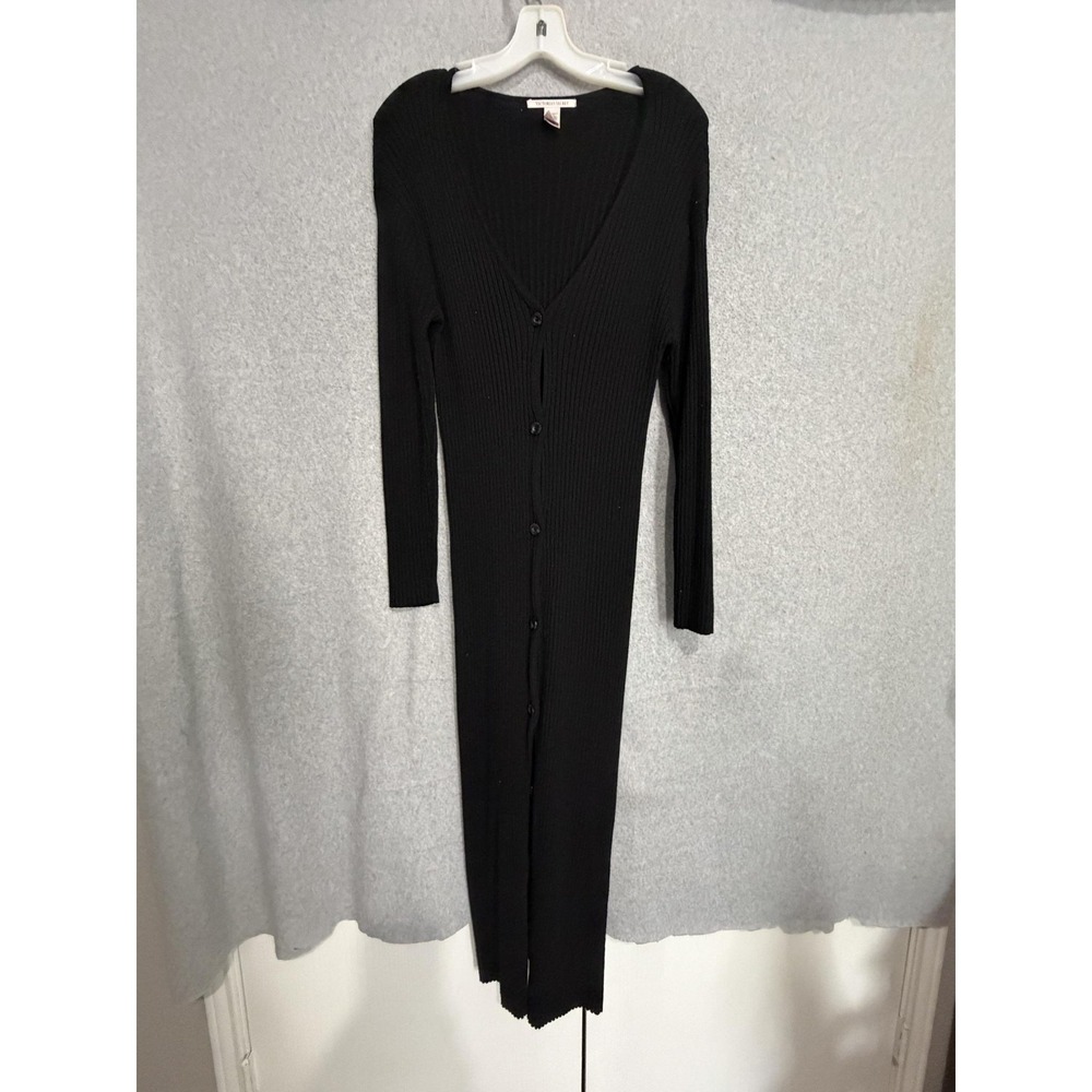 Victoria's Secret Dress Womens M‎ Black Ribbed Button Front V Neck Maxi Sweater